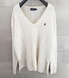 ポロラルフローレン　カシミヤ混　長袖Vネックケーブルニット　白