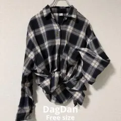 レディース チェックシャツ 長袖 オーバーサイズ ブラック ネイビー F 古着