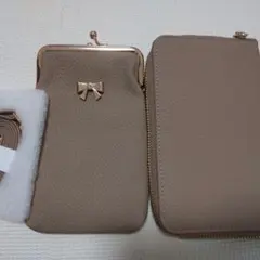 リボン付きベージュスマホお財布ショルダーバッグ