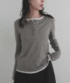 LIAN バイカラーヘンリーネックプルオーバー