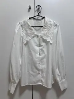 【GRL】レース付き襟 ホワイト長袖シャツ