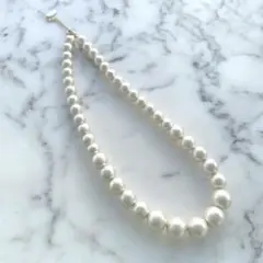 【美品】大粒ホワイトコットンパール ネックレス　長さ調整可能