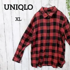 ユニクロ 長袖シャツ XL 赤 綿100 チェック ネルシャツ ゆったり 大きめ