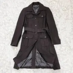 24【美品】23区 コート ベルト付き ニット ウール混 ブラウン 38