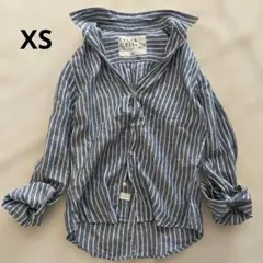 美品 フランク&アイリーン リネン スキッパーシャツ ブルーストライプ 麻のサムネイル