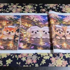 ②未使用　可愛いワンちゃんパネル生地3枚＆枝垂桜柄生地です。