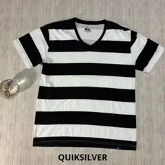 【良品】クイックシルバー ボーダーVネックTシャツ メンズM 黒白サーフのサムネイル
