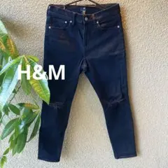 【希少】H&M ブラック スキニーデニム ダメージ加工