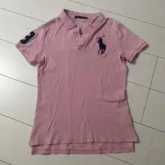 ラルフローレン ポロシャツ Y2K デカポニー刺繍　ピンク ロゴ刻印釦 ワッペン