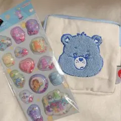 ポップデコパーティー わたあめカプセルシール ケアベア ブルー　ポーチセット