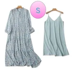 2点セット 花柄ロングワンピース S フラワー レトロ 新品