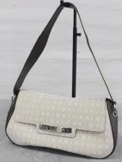 ▲BVLGARI ロゴマニア ハンドバッグ ワンショルダー ベージュ キャンバス