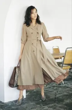 【美品】RIELLE riche ダブルブレスト トレンチコート ワンピース