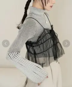 hinari バイカラーリブフレアニット