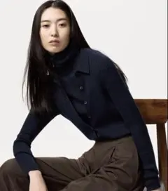 【新品未使用】ユニクロ　エクストラファインメリノリブポロカーディガン（長袖）　S