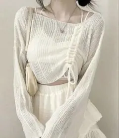 新品未使用　SHEIN ホワイトリブ編み長袖トップス　ソフトニット プルオーバー