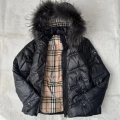 BURBERRY ノバチェック Y2K フード ファー ダウンジャケット 黒