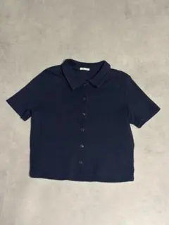 【GU】ネイビー 半袖 クロップドポロシャツ