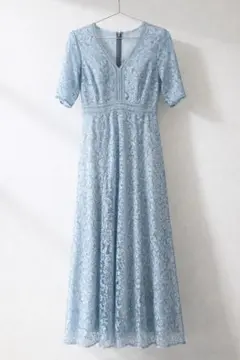 美品 オケージョン　ワンピース 36 結婚式 レース　ブルー