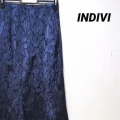 INDIVI インディヴィ ロングスカート タイト 総柄 紺 38