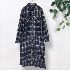 【プライベートポーズ】チェック柄シャツワンピース(M)ウエストリボン　綿100%