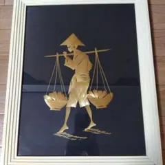 アジアン工芸】麦わら細工 ストローアート南国風景画40×30cm民芸品