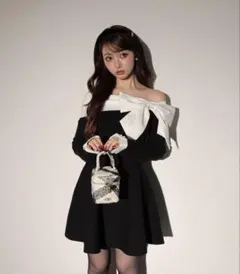 M me eme チュール フリル オフショルダー ツイード ミニワンピース