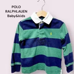 ポロラルフローレンボーダーグリーンネイビーベビーラガーシャツ刺繍ロゴ古着3/3T