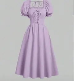 ラベンダー ワンピース パフスリーブ