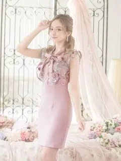 Dazzy　フラワー刺繍リボン付きタイトドレス