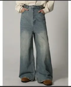 MASONPRINCE サイドベルト ワイドフレアデニムパンツ　Ｌ　ライトブルー