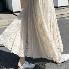 アイボリー レース フレアスカート ロング丈