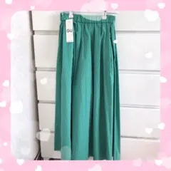 GU ジーユー タックフレアミディスカート ストライプ スカート 緑 グリーン