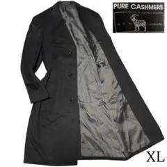 【カシミヤ100%×極美品×大きいサイズ】マキシ丈比翼チェスターコート 黒 XL