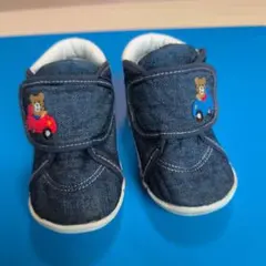 デニム ベビーシューズ クマ刺繍