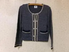 92143　ブージュルード　ノーカラーニットジャケット　紺・ベージュ　F