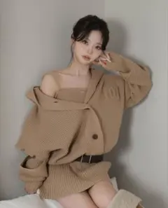 Darich ローウエストデザインニットワンピ