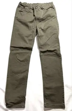 GU カーキ ストレッチロングチノパンツ ウエストゴム140