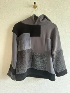 B:MINGbyBEAMS:グレー系 パッチワーク フード付きパーカー