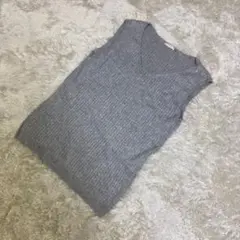 【GU】L リブニット Vネック ベスト グレー レディース