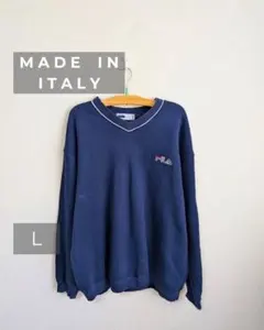 90s FILA フィラ Vネック スウェット ネイビー L ボックスシルエット