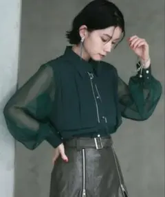 HARE ティール シフォン ボリュームスリーブ シャツ - メルカリ