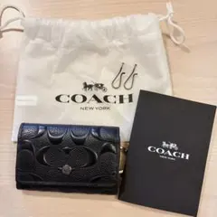 COACH シグネチャーエンボス キーケース 保存袋 保証書付き メンズ