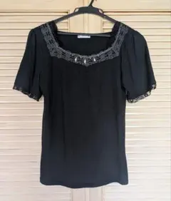 axes femme♪ 半袖カットソー ブラック レース パール♪のサムネイル