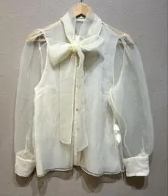 K*I様 ZARA オーガンジー素材　ボウタイリボン付き　シースルーシャツ　Mサ