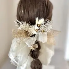 ミニリボン付き　金のドライフラワー髪飾り　金箔　水引　卒業式　袴　結婚式