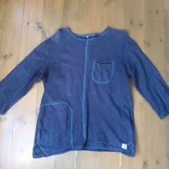 ダークブルー 七分袖カットソー ポケット付き