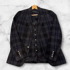 BG コムサ　テーラードジャケット＆ベストセット　ネイビー　チェック　Mサイズ
