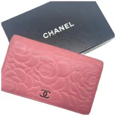 CHANEL シャネル 二つ折り長財布 カメリア 花柄 ラムスキン 箱付き