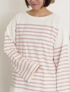 Samansa Mos2 パネルボーダーバスクTシャツ　ピンクのサムネイル